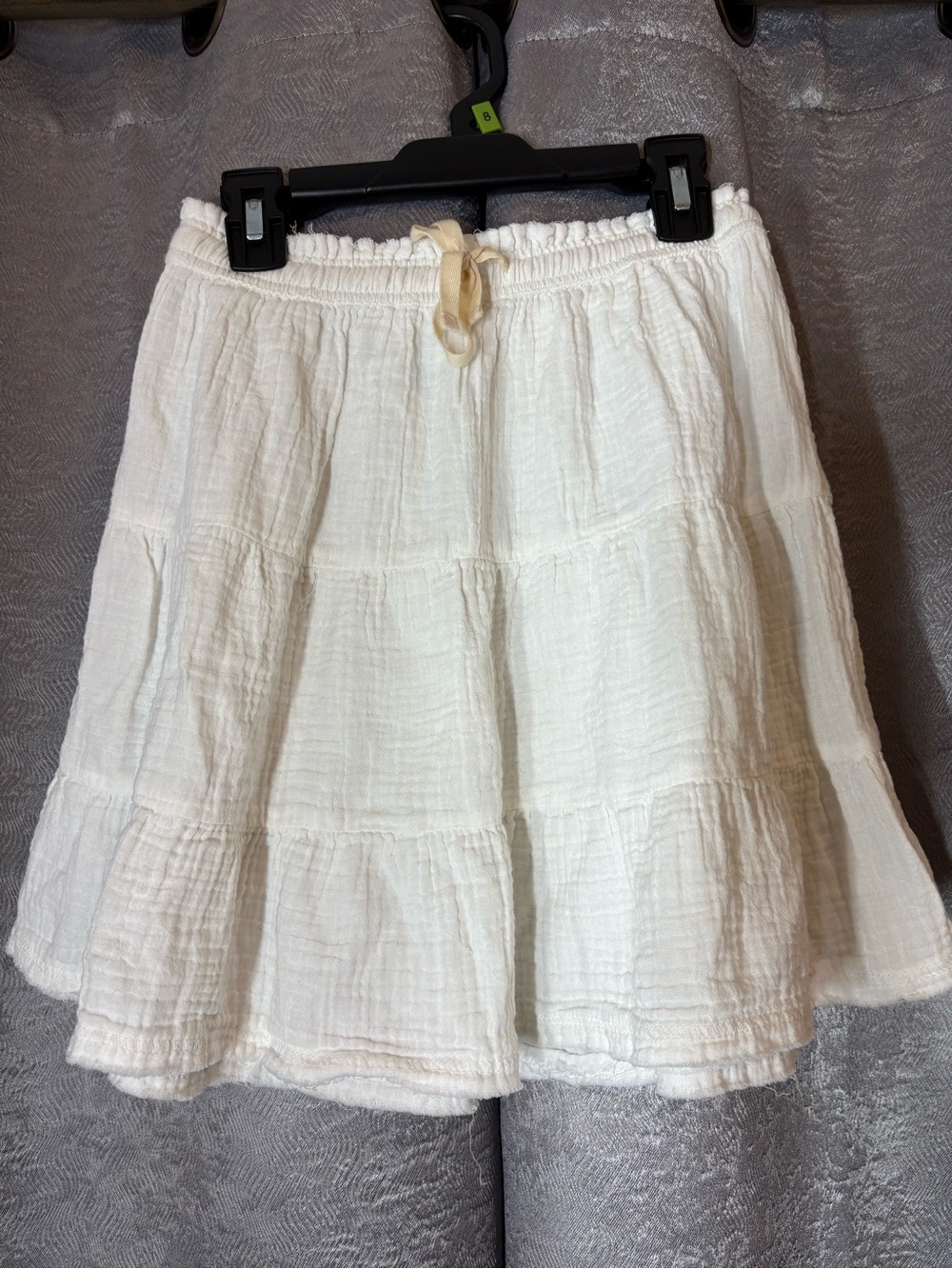 aerie White Tiered Gauze Skirt with Drawstring Waist